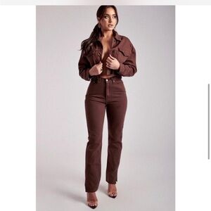 Meshki Stylish Brown Denim Jacket and Pants Set